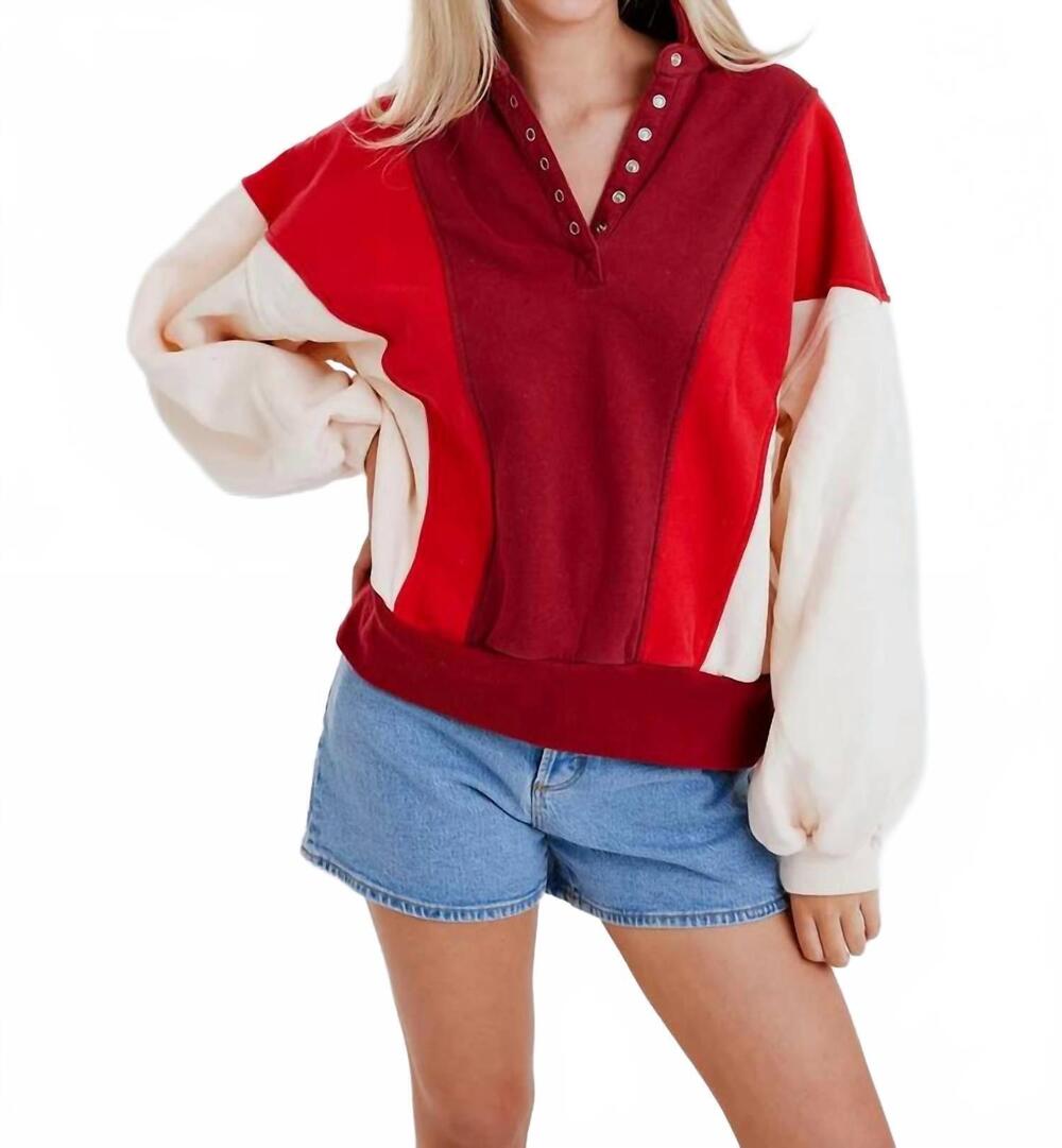 NEW PAPERMOON emma oversized colorblock sweatshirt in red multi